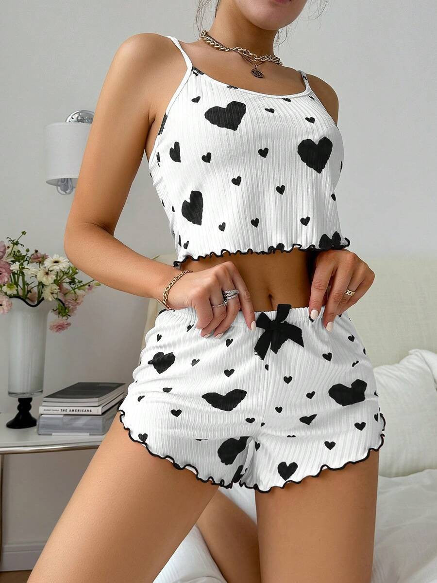 Pijama Corto de Verano para Mujer – Top y Short con Estampado de Corazones