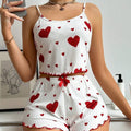 Pijama Corto de Verano para Mujer – Top y Short con Estampado de Corazones