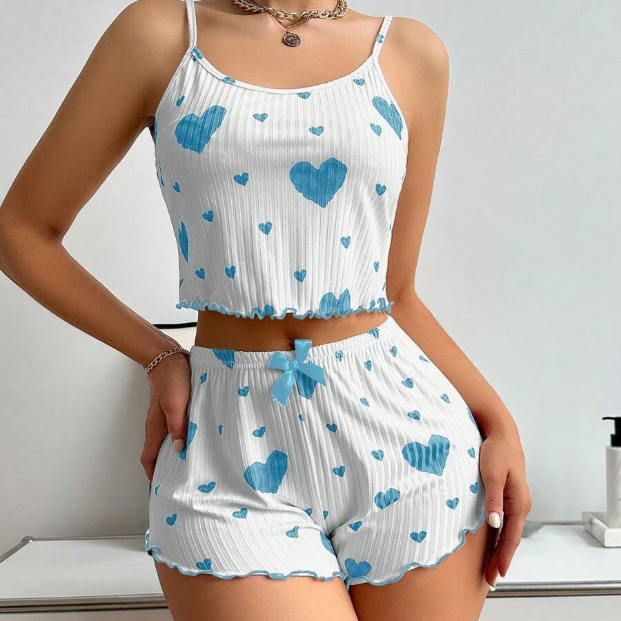 Pijama Corto de Verano para Mujer – Top y Short con Estampado de Corazones